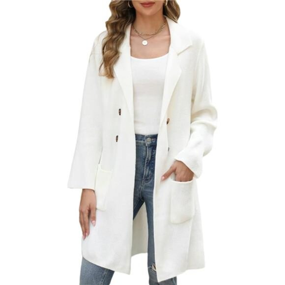 Long Cardigan Sweaters for Women White - Picture 1 of 5